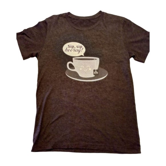 "SIP, SIP HOORAY!" Graphic Coffee Themed Gray T-shirt Size Small - Picture 1 of 2